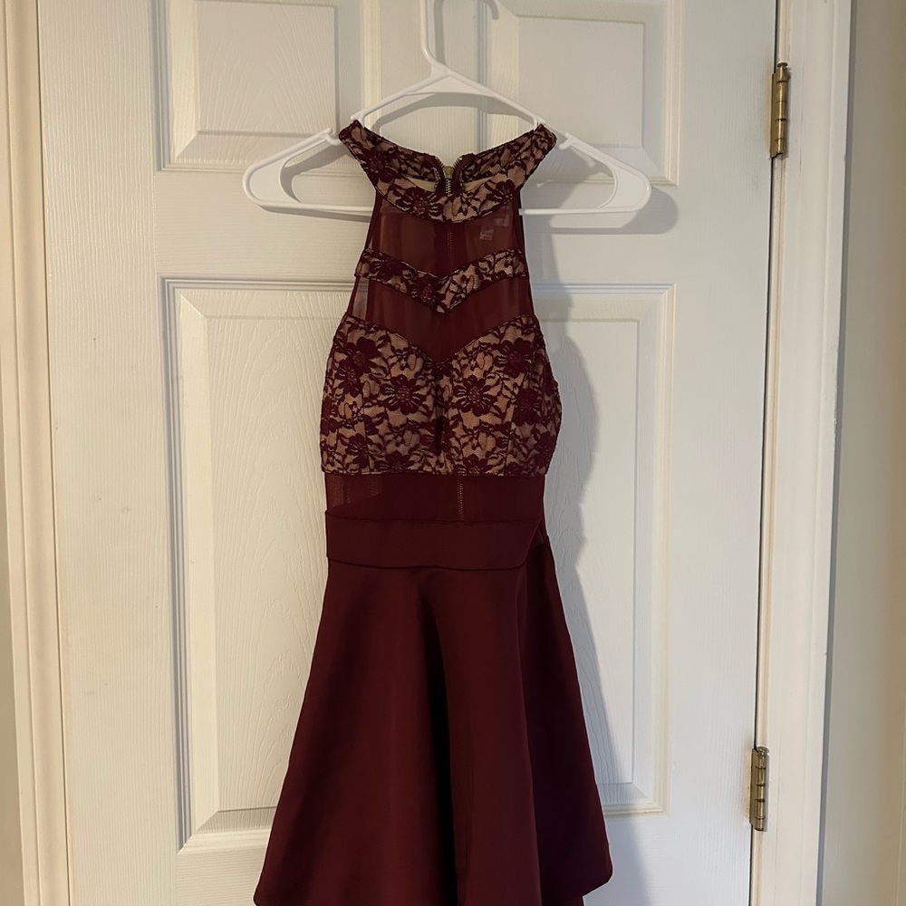 Emerald Sundae Burgundy Lace Midi Dress